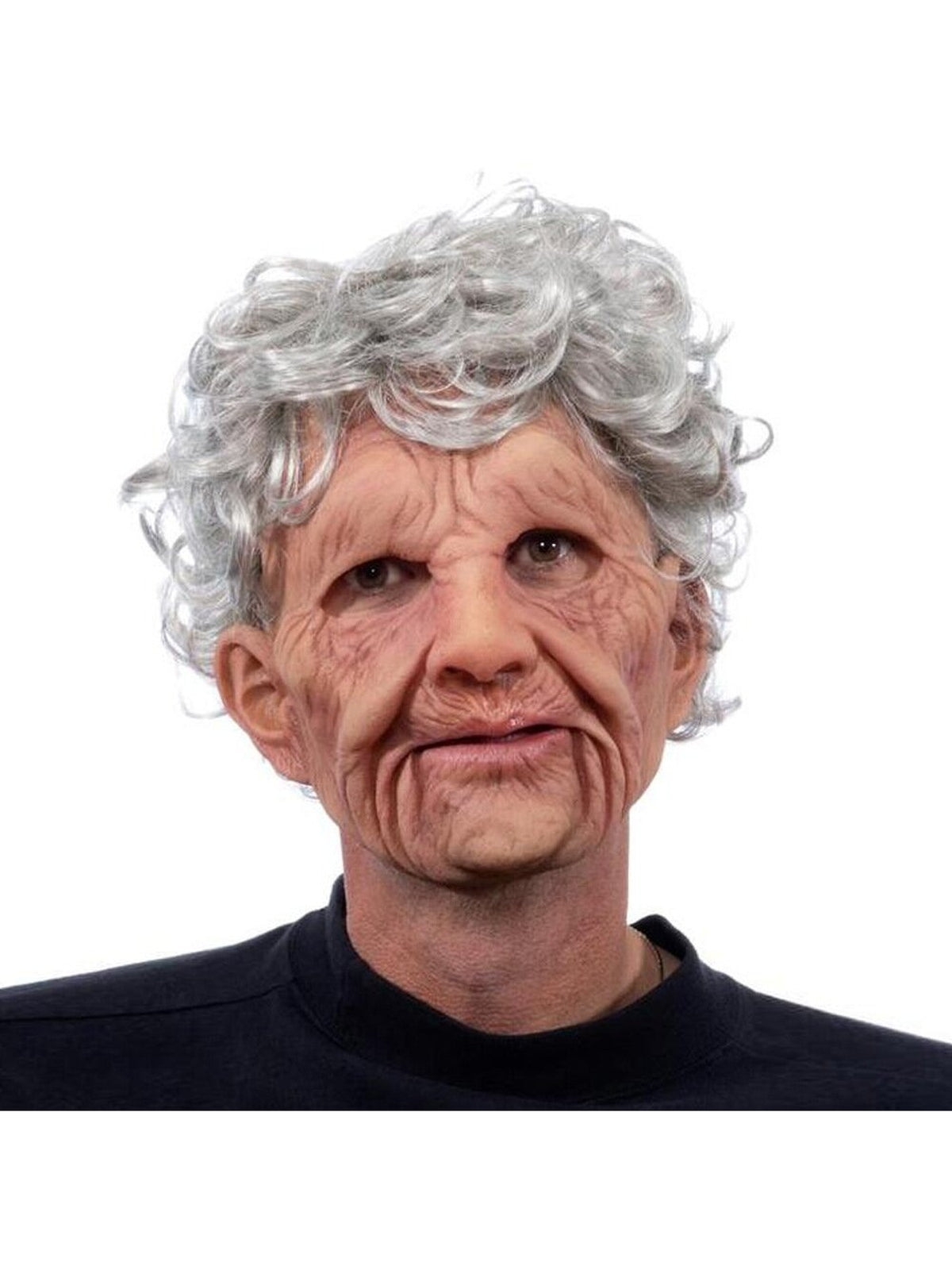 Latex masker oude vrouw met grijze krullen, stijl K