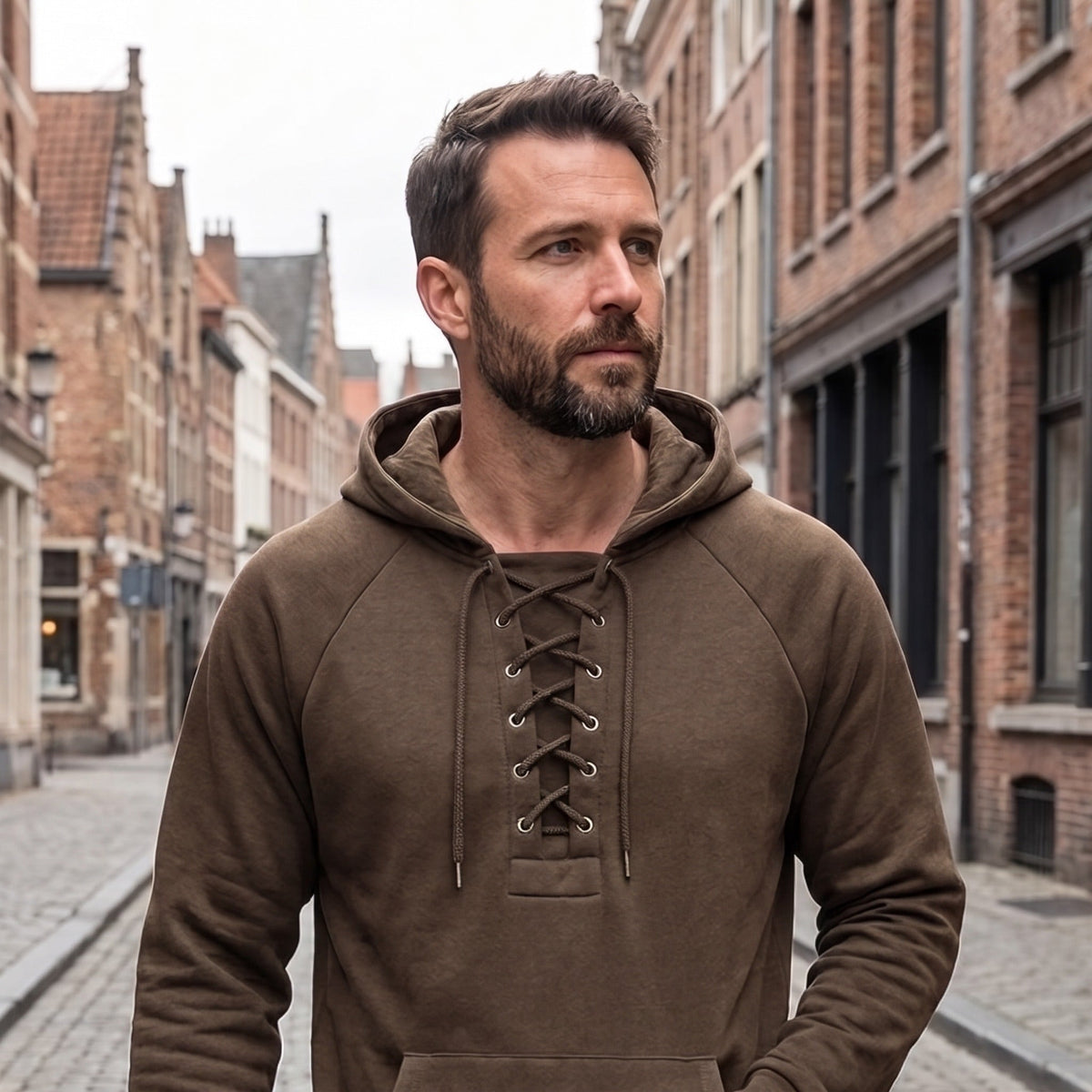 Hoodie Heren met Veterkraag | Kangoeroezak | 5 Kleuren