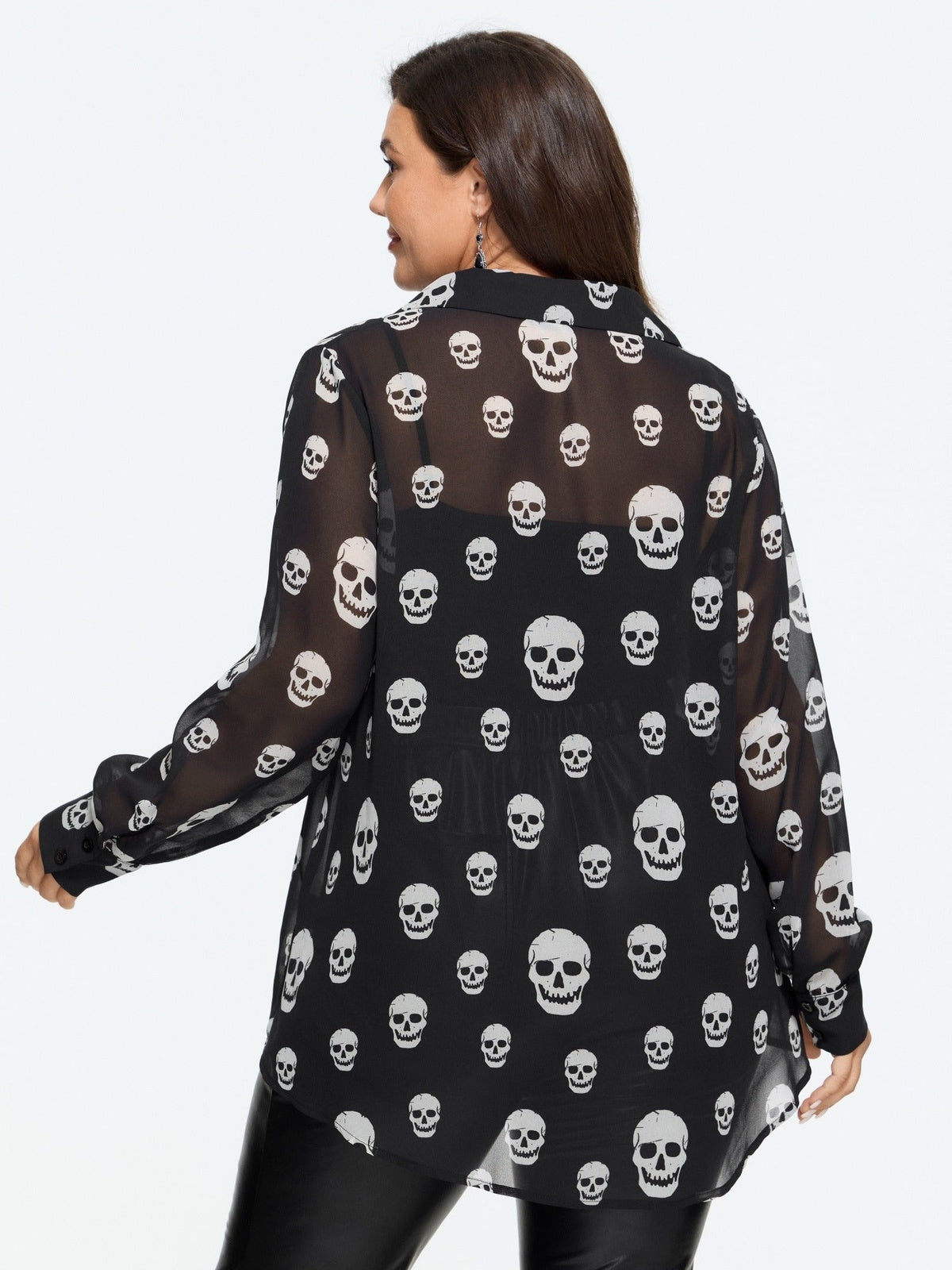 Doodshoofd blouse, achterkant met afgeronde zoom