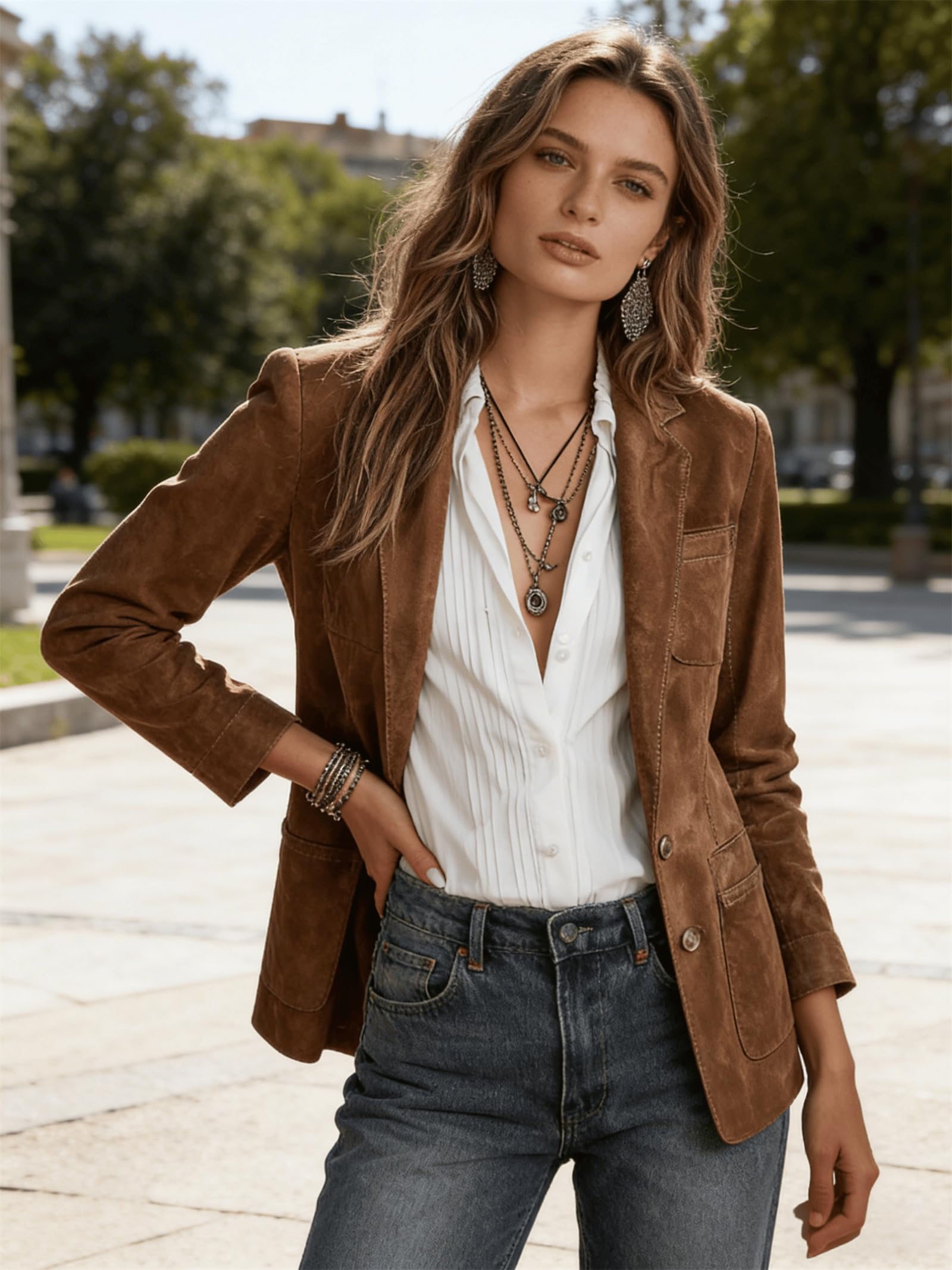 Suède Jas - Bruine damesjas in vintage stijl-Boutique Moda