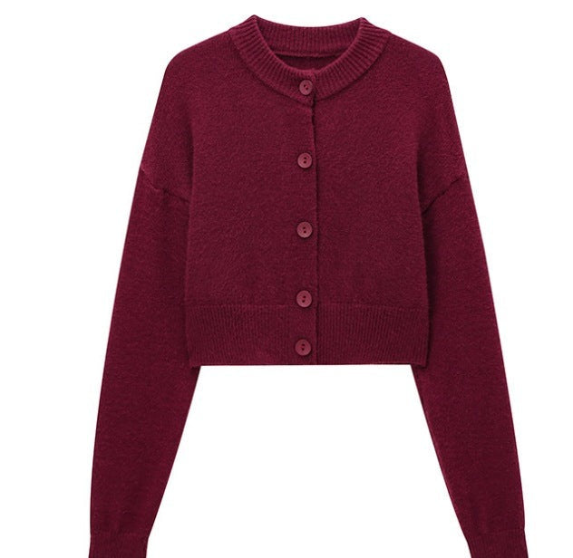 Kort gebreid vest dames in bordeaux met ronde hals en knoopsluiting