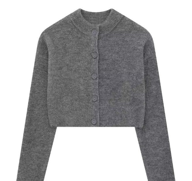 Kort gebreid vest dames in grijs met ronde hals en knoopsluiting