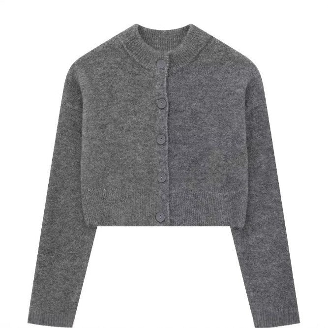 Kort gebreid vest dames in grijs met ronde hals en knoopsluiting