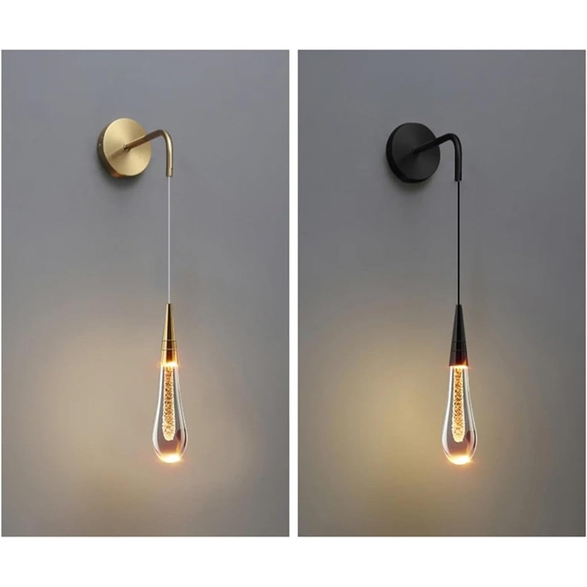 De waterdruppel wandlamp in goud en in zwart naast elkaar | Boutique Moda