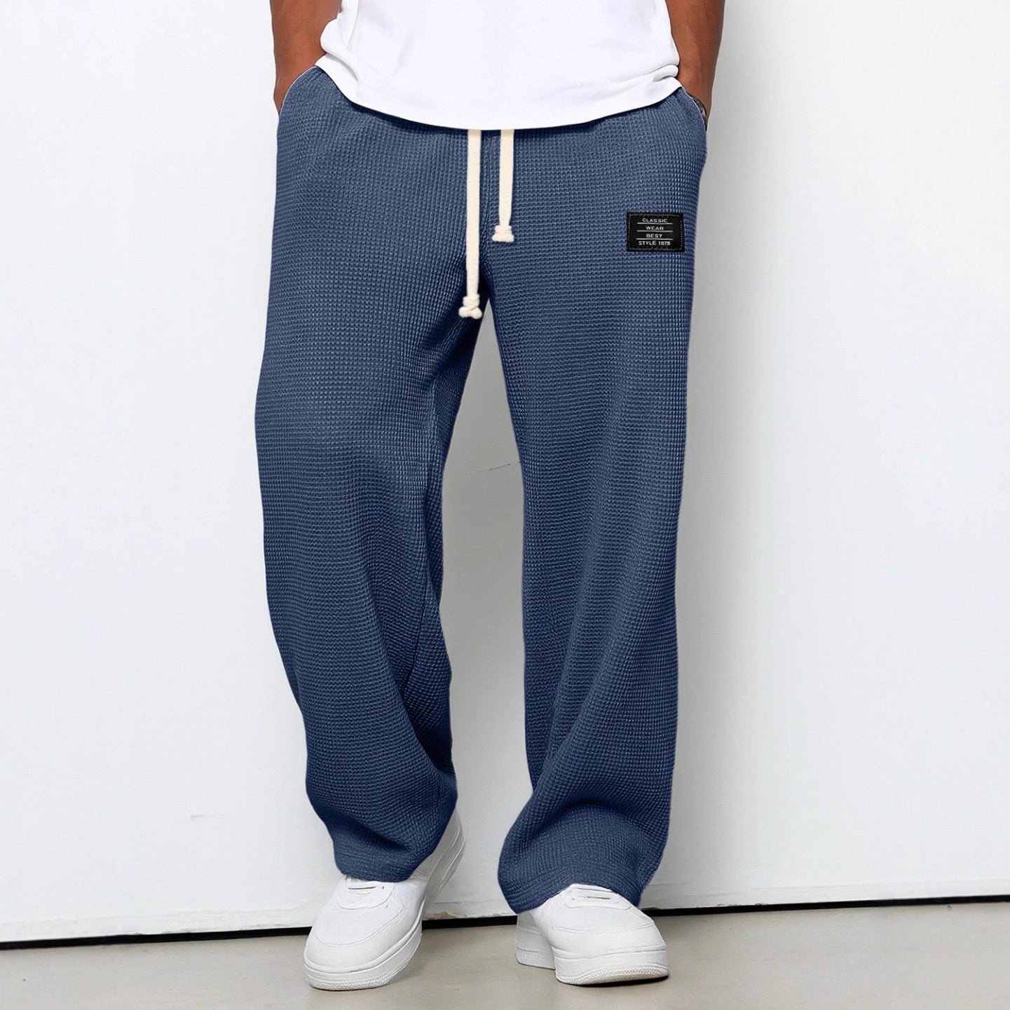 Wijde broek heren met koord Blauw